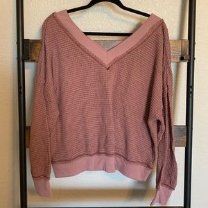 V-neck waffle knit | S